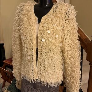 914 - Looped Acrylic Cristina Long Sleeve Open Front Sweater Jacket Size S NWT